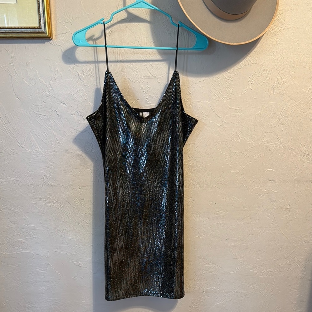 Black Sequin-look Slip Dress, women’s size large. Super stretchy.